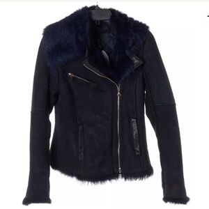 Patrizia Pepe Navy wool/alpaca Jacket with Fur Trim